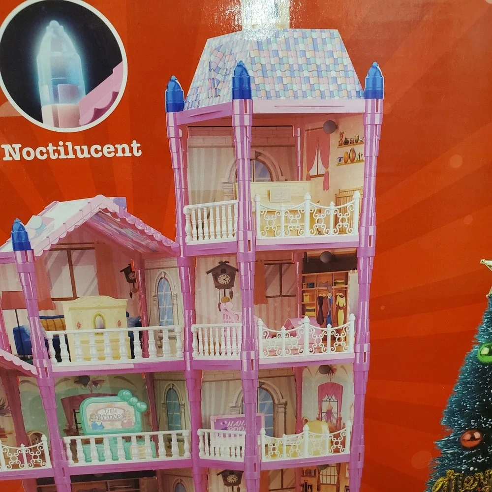 Villa Christmas Role Play Dollhouse Set 383 Pieces Interactive Lights Up NEW